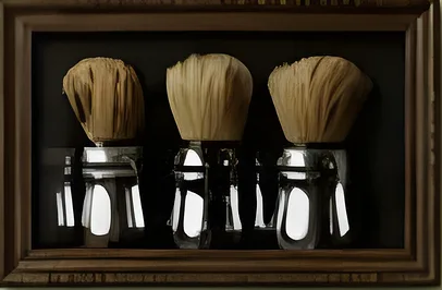 Tre pennelli da barba col manico cromato in una teca scura