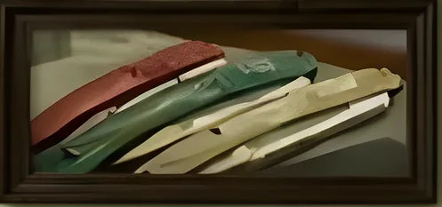 Rasoi coi manici colorati, rosso, verde e avorio